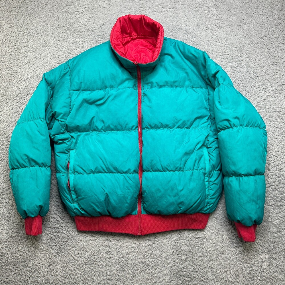 Vintage Columbia Down Puffy Jacket Mens XL Teal Read Reversible Full Zip